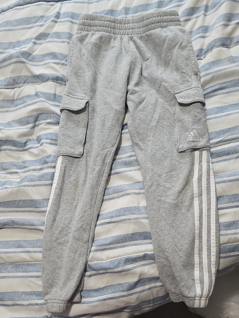 adidas Light Gray Kids Cargo Joggers with 3-Stripes